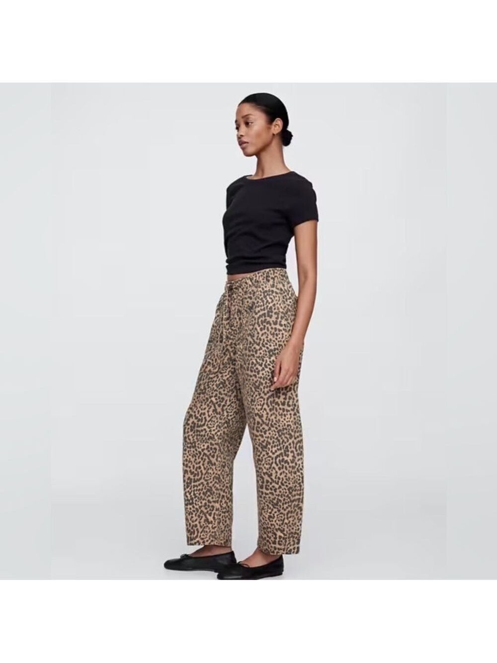 Gap BoHo Leopard Animal Print Pull-On Barrel Denim Jeans NWT SP Mid-rise Grunge - Picture 3 of 6